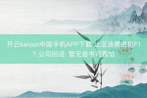 开云kaiyun中国手机APP下载 比亚迪要进犯F1? 公司回话: 暂无音书可露馅